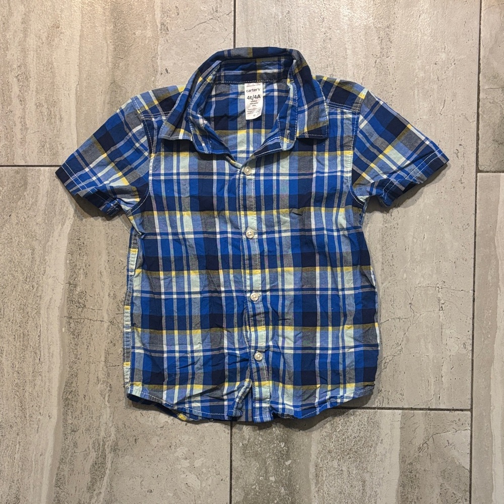 Carter's Blue and Yellow Plaid Short-Sleeve Button-Down Shirt